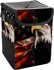 Car Trash Can with Lid and Storage Pockets Leak-Proof Organizer,Waterproof Garbage Can,USA Flag Eagle