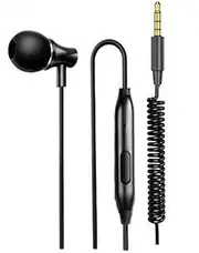 Single Side Earphone in-Ear Stereo to Mono Ear Bud,Metal Noise Isolating Earplugs with mic, Spring Coil Reinforced Cord