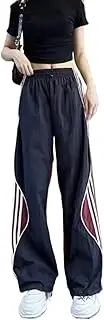 [Best Rose] Navy Blue Pants Striped Drawstring Elastic Waist Lounge Patchwork Parachute Oversized Y2k Streetwear Pants