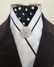 ERA Kate White & Black Spot Pre-tied Stock Tie - Black Piping & Silver Pin