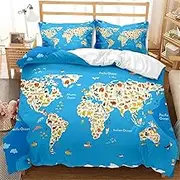 map Duvet Cover Sheet Bed Set Retro Ocean Pacific Country Vintage for Child Kids Girls Boys Zipper Closure 3/4PCS with Pillowcase Quilt Cover Single/Double/Queen (Single-140 * 210cm-3pcs,12)