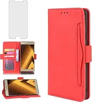 [Asuwish] Compatible with Samsung Galaxy A5 2017 Wallet Case and Tempered Glass Screen Protector Card Holder Credit ID Slot Flip Leather Cell Accessories Phone Cover for 5A SM-A520W Women Men Red