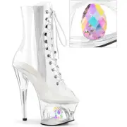 Pleaser 7" Heel 2" Cut-Out Pf Lace-Up Ankle Boots Women Shoes Moon/1021C/Dia