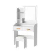 Artiss Dressing Table Set Stool Led White Doria leather,mdf,melamine Dressing Ta