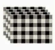 Set of 4 Kitchen/Dining Placemats Black and Off White Buffalo Check 12x18in New