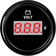 Digital Voltmeter Volt Gauge Meter 52mm Boat Voltage Meters Marine Car Truck Motorcycle Volt Indicator Red Backlight 12V 24V Voltmeter(Black)