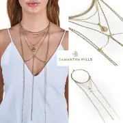 SAMANTHA WILLS Layered Necklace Mosaic Inca Shiny Gold Pouch NWT