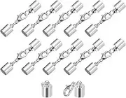 uxcell 10Sets 7mm Leather Cord End Caps with Lobster Claw Clasps, Barrel Terminators for DIY Making Leather Bracelets, Silver Tone