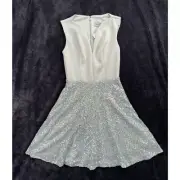 ASOS Sleeveless Glitter Skirt Dress Barbie Ecru Silver Sequins Encrusted Skirt 2