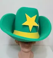 FOAM COWBOY WESTERN big one size COSTUME HAT green STAR band yellow 24" 30g