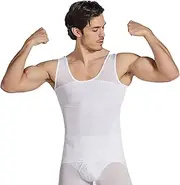 [WUJNANG] Men's Tummy Control Compression Muscle Shirt,White-2X