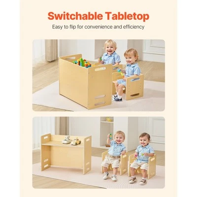 Montessori Toddler Wood Weaning Table and Chair Set with Two Chairs