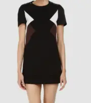 $692 Neil Barrett Women Black Short-Sleeve Back-Zip Sweater Shift Mini Dress 42