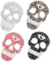 [Ipetboom] 4pcs Rhinestone Skull Iron Patches for Clothing Decoration Halloween Appliques for Jeans Bags Jackets Creative Bling Stickers for Fashion Personalization