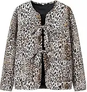 [PTBNRDC] Women's Warm Quilted Jackets Print Tie Front Long Sleeve Padded Warm Outerwear