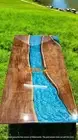 Solid Blue Epoxy Resin Dining Table Top Kitchen Slab Wooden Live Edge Garden Dec
