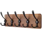 Rustic Wall Coat Rack: 16" Pine Wood, 5 Hooks for Backpack, Jacket, Hat