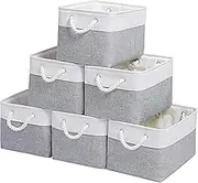 Fabric Storage Bins, 6 Pack Foldable Cube Baskets with Rope Handles, Large Collapsible Storage Cubes for Home, Office, Closet, Clothes, Books Organizer. ( Gray 15"x11"x9.5"） (6PCS/Large-15x11x9.5)
