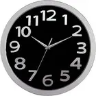 Silver Face Numbers Wall Clock, Black, 330 mm