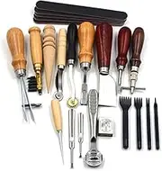 19pcs Leather Tool, Leather Working Tools, Leather Hand Tools, Leather Craft Tool Kit, Leathercraft Stitching Carving Handmade Groover for Leather Craft Making DIY Sewing