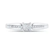 10kt White Gold Womens Princess Diamond Solitaire Promise Bridal Ring 1/6 C