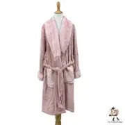 Charter Club Fleece Midi Robe Womens M/L Medium Large Pink Faux Fur Belted