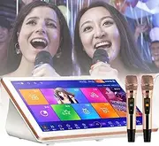 Karaoke System,Karaoke Machine with 18.5 inch LED Capacitive Touch Screen and Professional Wireless Microphone,AI Smart Voice Control The Song Function, Desktop KTV Player(White,500G)