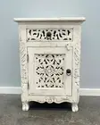 French Provincial Hand Carved Timber Bedside Table Side Cabinet White Floral