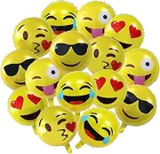 NALAKUVARA 18" Party Emoji Mylar Balloon, Bright Yellow Clolor 18 inch Smiley Face Latex Helium Balloons for Party, Birthday or Holiday Decoration (15 Pack)