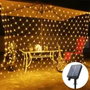 Solar LED Net Lights Outdoor Solar Net Mesh Tree-Wrap Lights Solar Curtain String Lights for Window Wall Garden Fence De