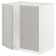 METOD base cabinet for sink + 2 doors, white/Lerhyttan light grey, 80x60x80 cm