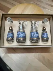 Rare Cera Glass Etruscan Frieze Blue Gold Greek Motif Condiment Set NIB