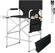 JXUFDHO 41" Directors Chair, Foldable Makeup Artist Chair for Clients with Side Table, Cup Holder, Storage Bag & Footrest, 400lbs Capacity, Black