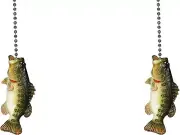 Large Mouth Bass CEILING FAN PULL Chain Lamp Light Cabin Fishing DECOR ~ 2 PACK