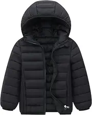 [FEOYA] Kids Padded Jackets with Hood Boys Girls Puffer Coat Lightweight Hooded Jacket Toddler Winter Cotton Lining Coat Long Sleeve Zipped Outerwear for Children 2-12 Years