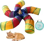Cat Play Tunnel - 5 Way Cat Tunnel Cave S-Shape for Indoor | Interactive Pet Kitten Peek Hole Toy for Small Medium Puppy Kitten Rabbit