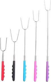 Totority 5Pcs Extendable Stainless Steel Roasting Skewers for Camping BBQ Heat Resistant for Cookouts and Bonfires