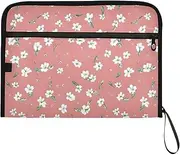 YMXFXP Expandable Filing Folder Flower White Leaf, 13-Pocket Funny Cute Design with Sticky Labels, A4 Letter Size Document Organizer for Office, School, Boys, Girls