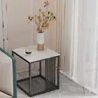 Deluxe Coffee Side Table Square End Beside Table Sintered Stone Top & Iron Frame
