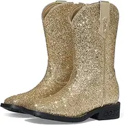 [Rollda] Girls Cowboy Boots Glitter Western Boots Sequin Cowgirl Boots for Girls, Gold, 5 Big Kid