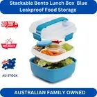 Stackable Bento Lunch Box 56oz Blue Leakproof Food Storage with Removable Compar