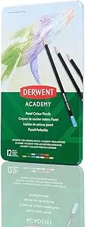 Derwent Academy Pastel Colour Pencils, Set of 12 in Tin, For Aspiring Artists, Ideal for Colouring & Drawing, Premium Quality, 2306022, Black