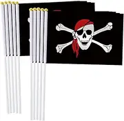 Pirate Handheld Small Flag Set,10 PCS 5×8 Inch Mini Jolly Roger Hand Held Banner,Tiny Digital Printed Polyester Banner