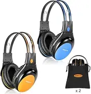 SIMOLIO 2 Pack Orange+Blue Wireless On Ear Headphones for Car DVD/TV, Infrared, Volume Limited, Dual Channel Kids Headsets, SM-562