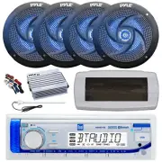 Dual Bluetooth Marine Radio,Cover, Antenna,Amp,Kit, 4x 4" 100W LED Black Speaker