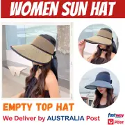 Women Empty Top Breathable Beach Sun Hat Visor Wide Brim Summer Foldable Cap AU