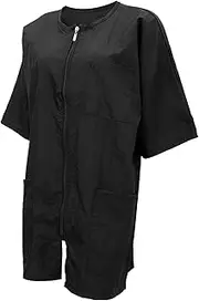 Beavorty 1pc Short Sleeve Barbers Aprons Pet Grooming Jacket with Full Zipper Water Resistant Barber Apron Jacket with Pockets (Black)