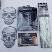 Halloween Decoration LOT SKULL SKELETON GRAVEYARD Creepy Wall Door BLACK LIGHT