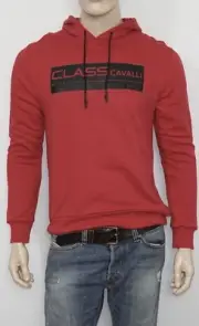 Cavalli Class Mens Pullover Hoodie Sweatshirt Red Black XL NWT