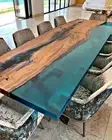 Green Epoxy Resin Dining Table Top Handmade Acacia Wood Live Edge Furniture Deco